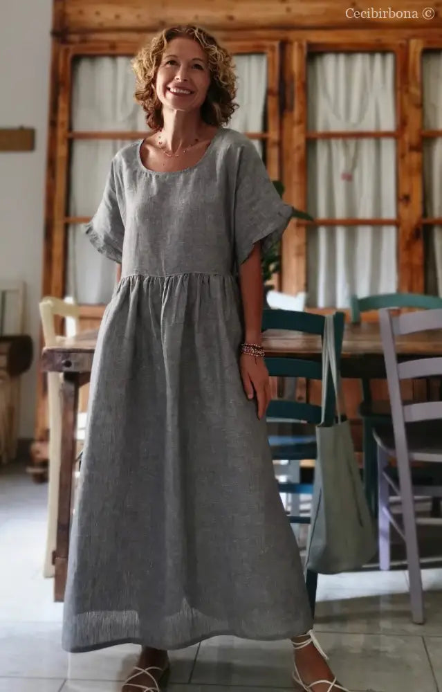 Abito con maniche in lino grigio abito donna
