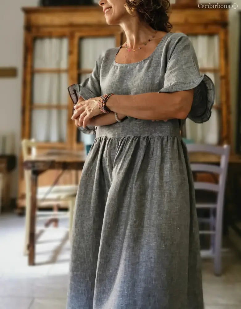 Abito con maniche in lino grigio abito donna