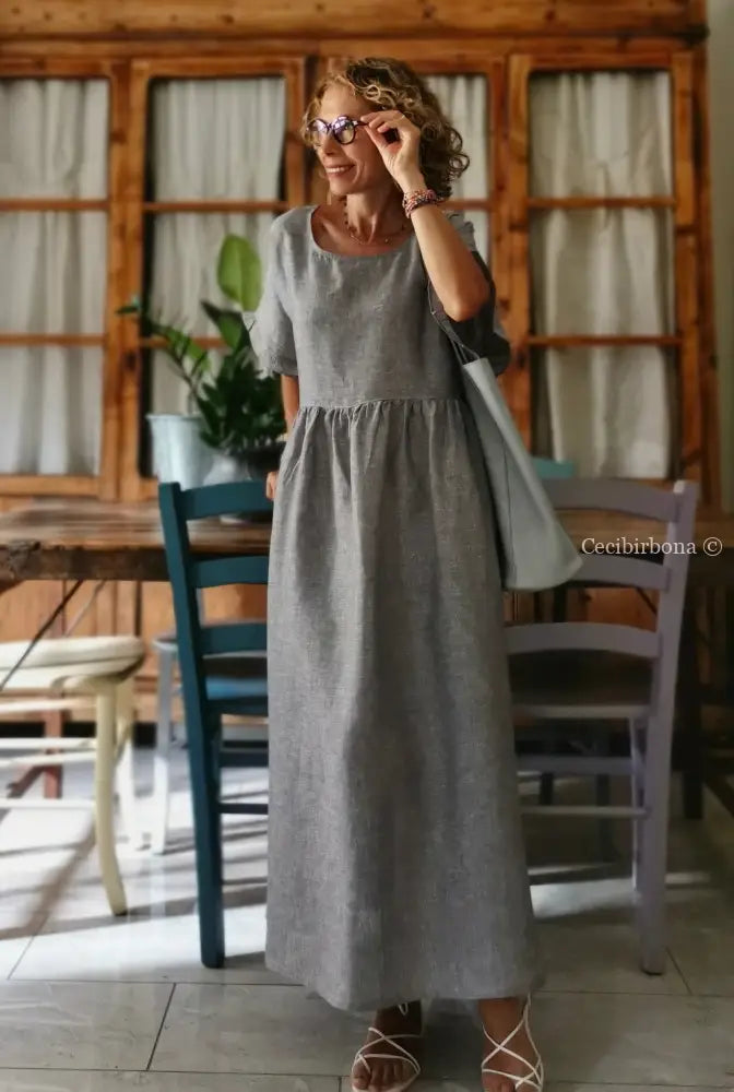 Abito con maniche in lino grigio abito donna