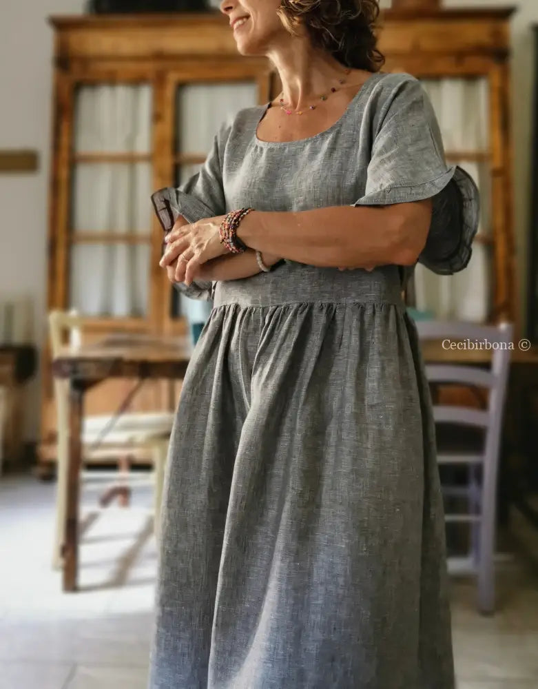 Abito con maniche in lino grigio abito donna