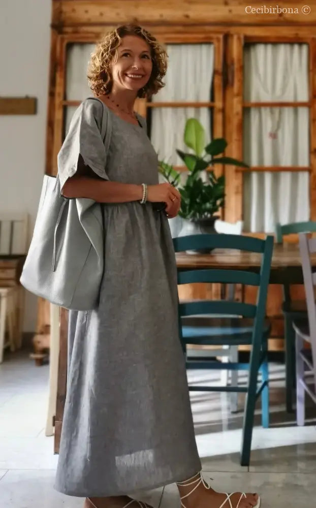 Abito con maniche in lino grigio abito donna