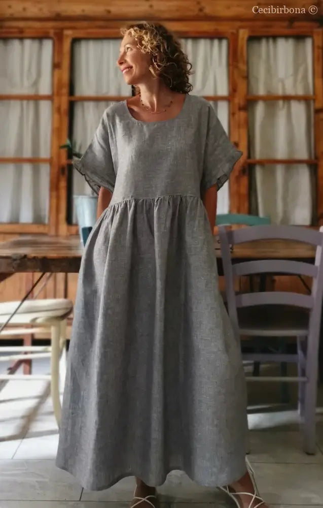 Abito con maniche in lino grigio abito donna