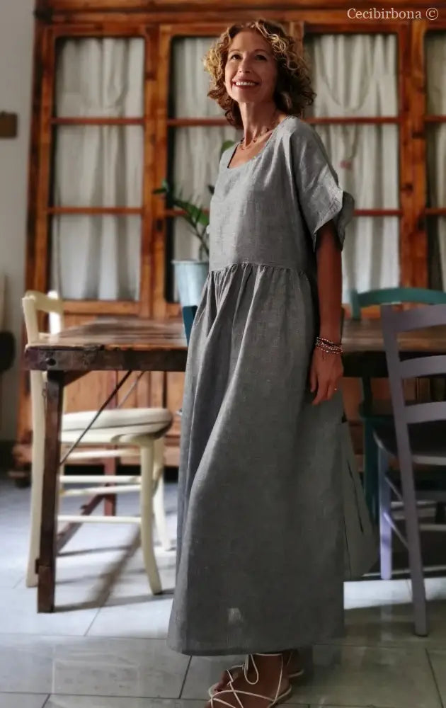 Abito con maniche in lino grigio abito donna