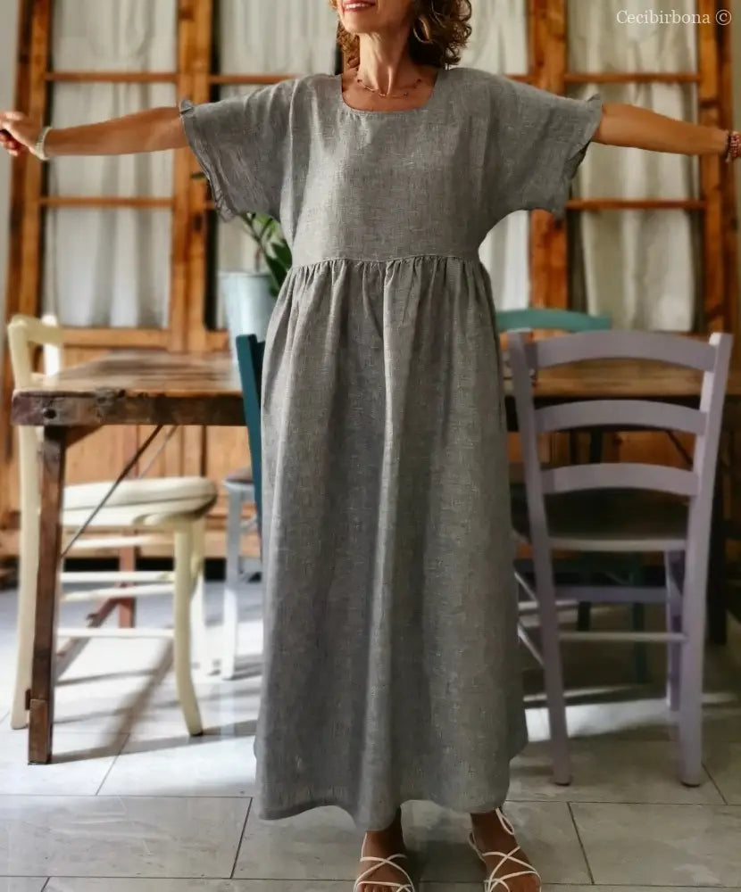 Abito con maniche in lino grigio abito donna