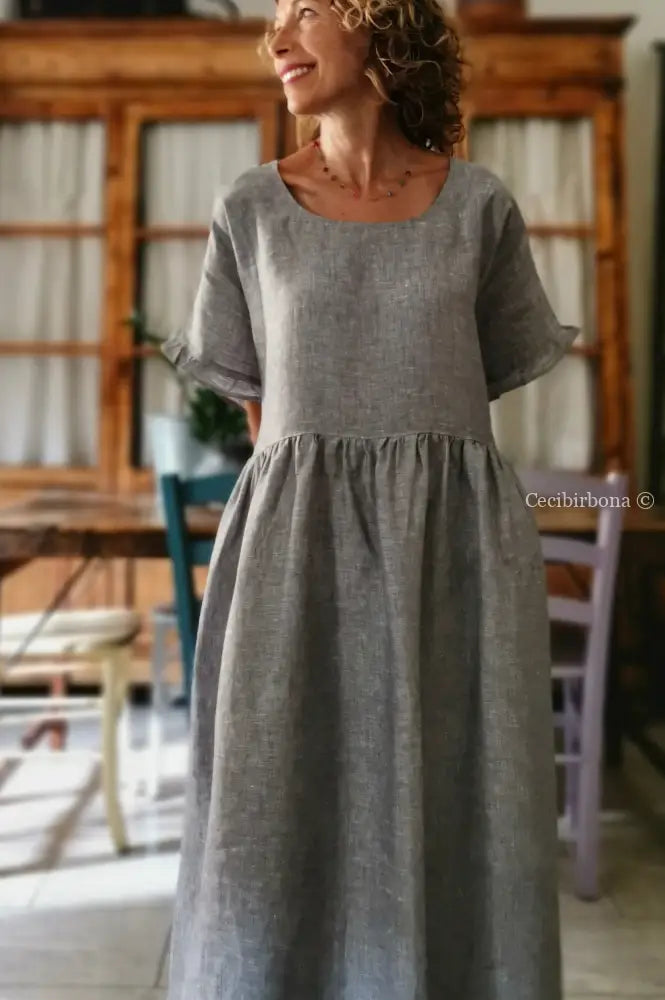 Abito con maniche in lino grigio abito donna