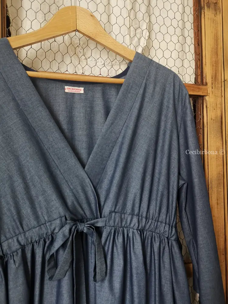 Abito estivo con maniche in chambray blu (Rif. 123) 46 abito donna
