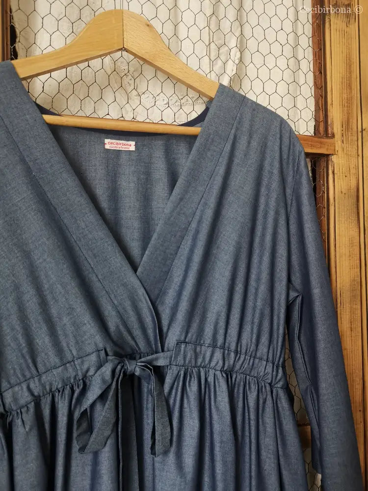 Abito estivo con maniche in chambray blu (Rif. 123) 46 abito donna