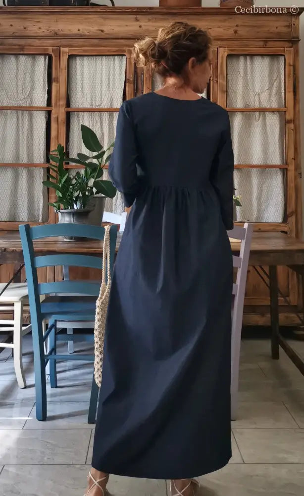 Abito estivo con maniche in chambray blu (Rif. 123) 46 abito donna