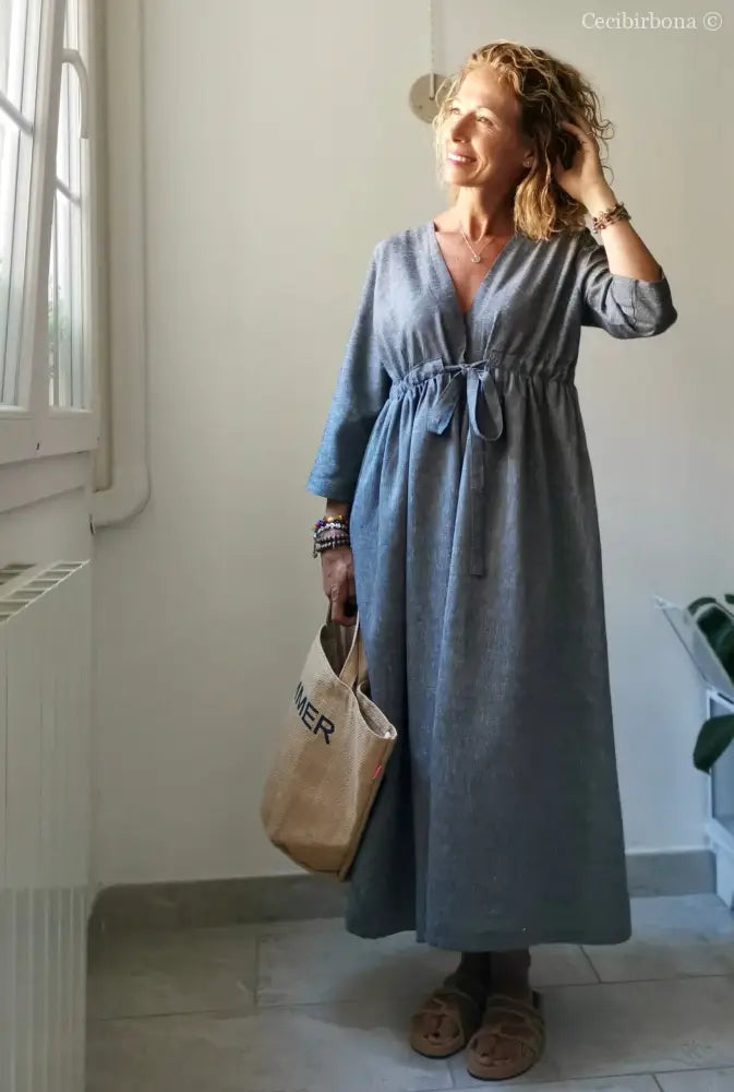 Abito estivo con maniche in lino grigio abito donna