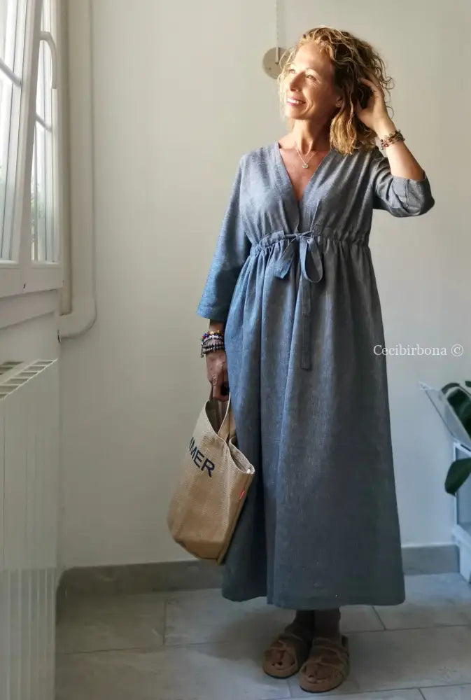 Abito estivo con maniche in lino grigio abito donna