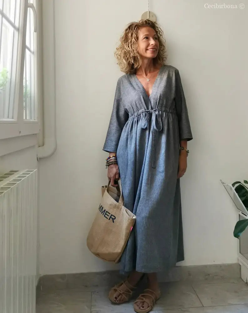 Abito estivo con maniche in lino grigio abito donna