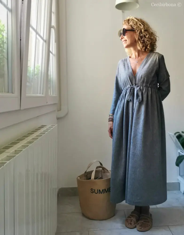 Abito estivo con maniche in lino grigio abito donna