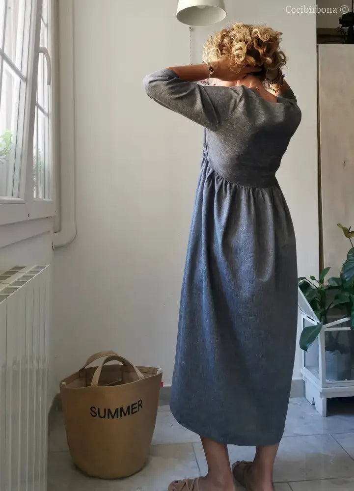Abito estivo con maniche in lino grigio abito donna