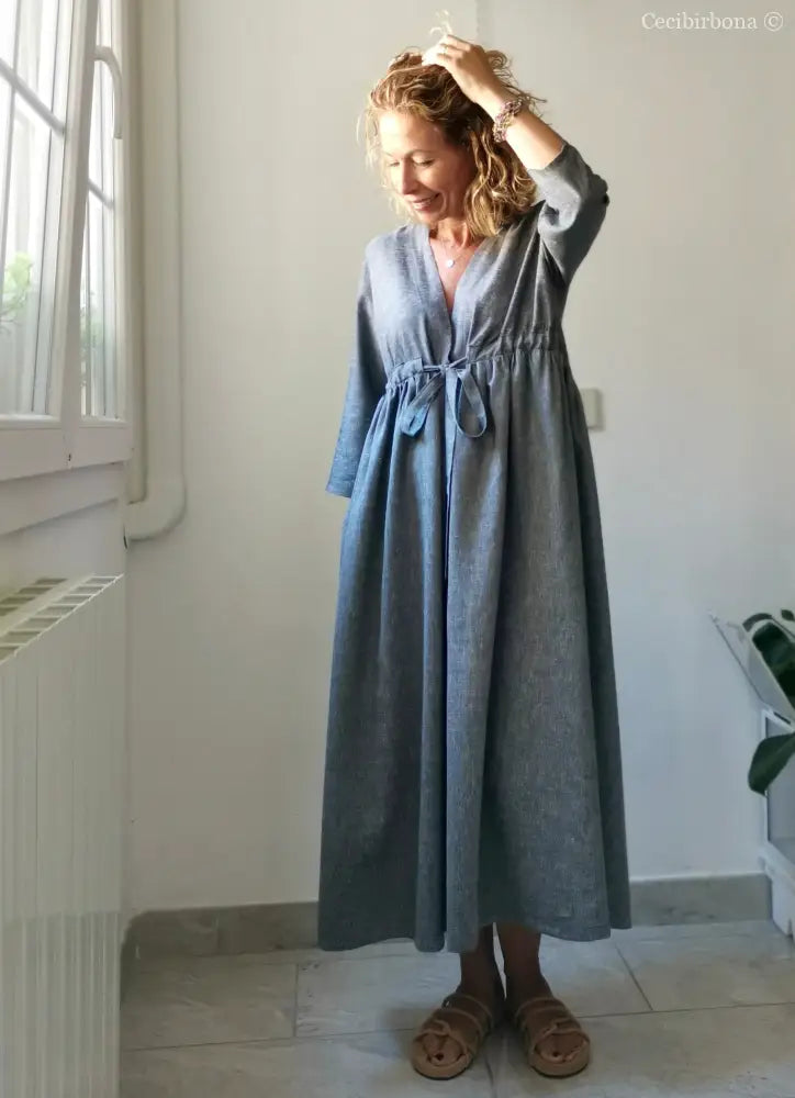 Abito estivo con maniche in lino grigio abito donna