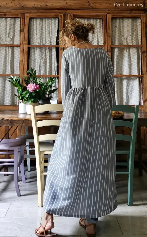 Abito estivo con maniche in lino grigio rigato (Ref. 110) abito donna