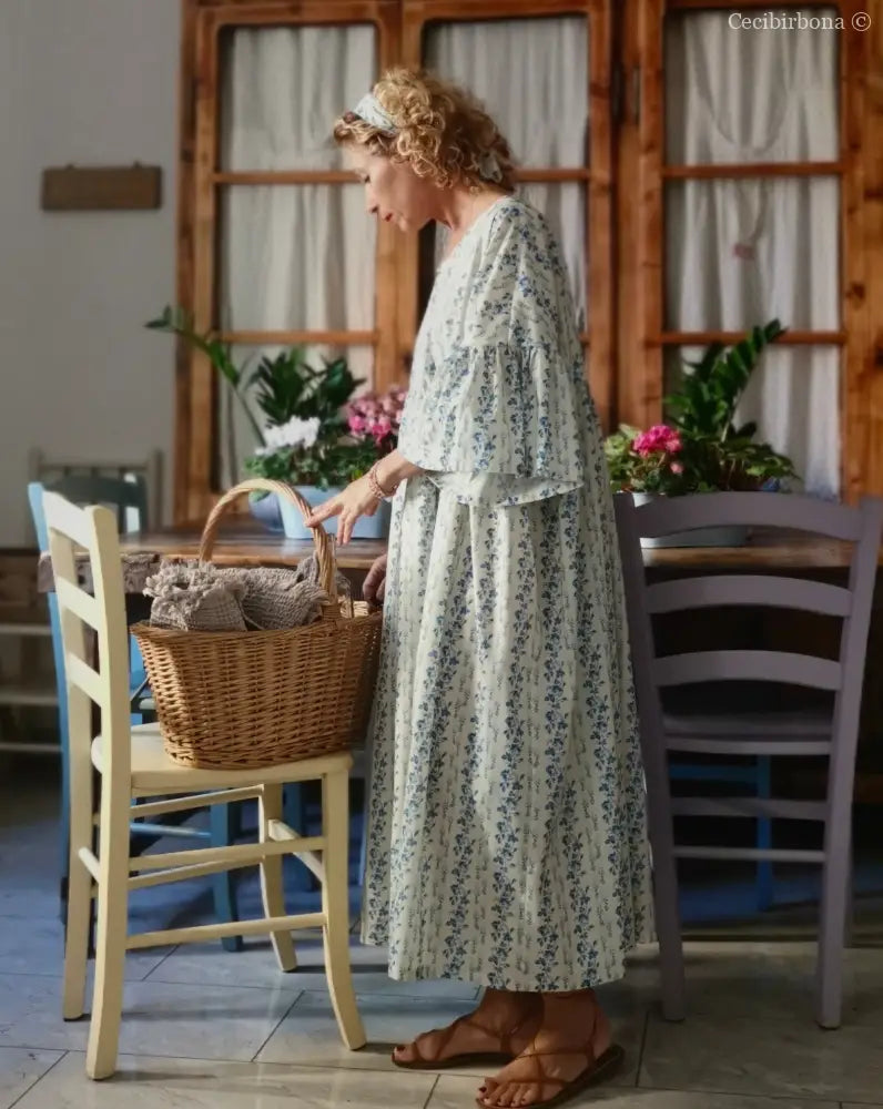 Abito in cotone a fiori blu (Ref. 181) abito donna