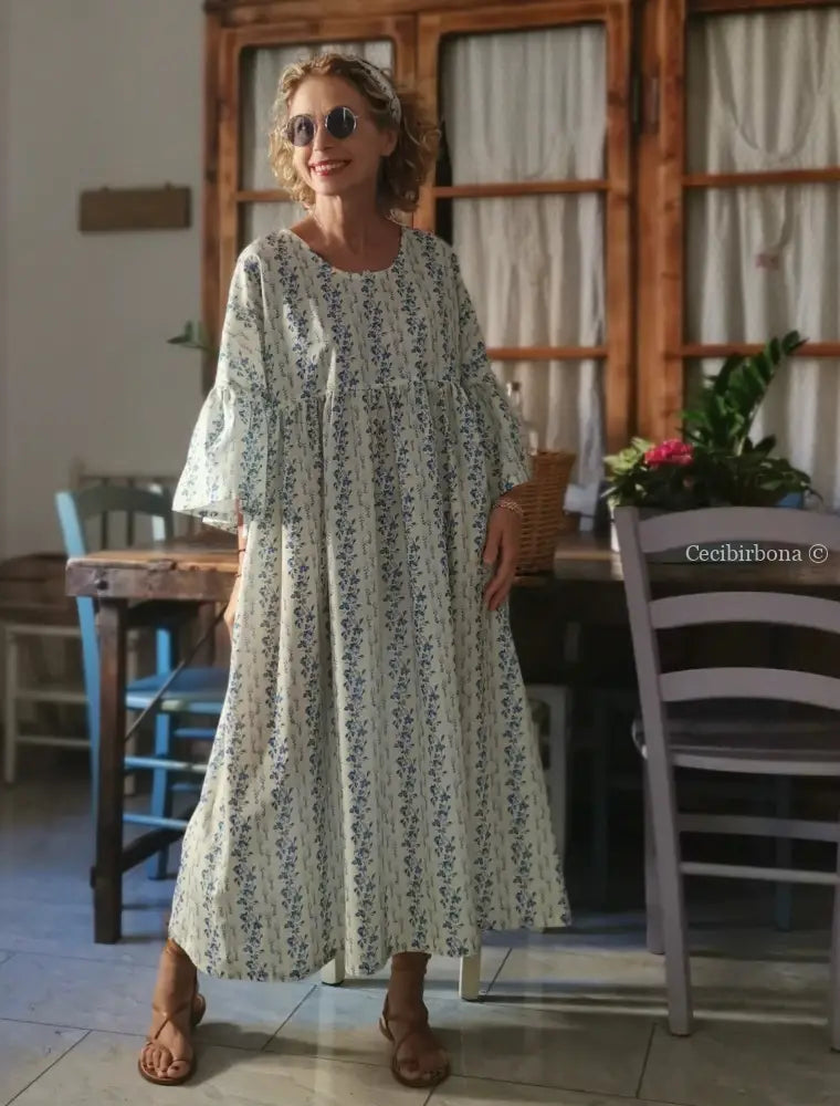 Abito in cotone a fiori blu (Ref. 181) abito donna
