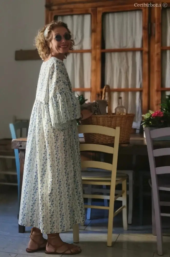 Abito in cotone a fiori blu (Ref. 181) abito donna