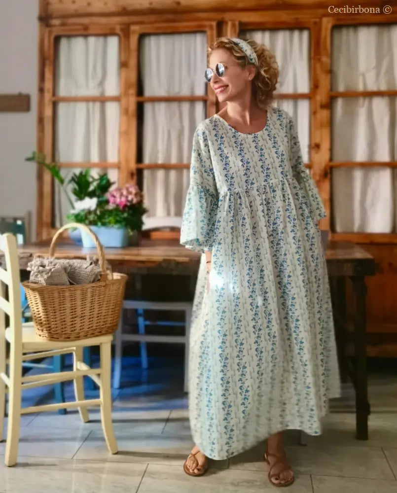 Abito in cotone a fiori blu (Ref. 181) abito donna