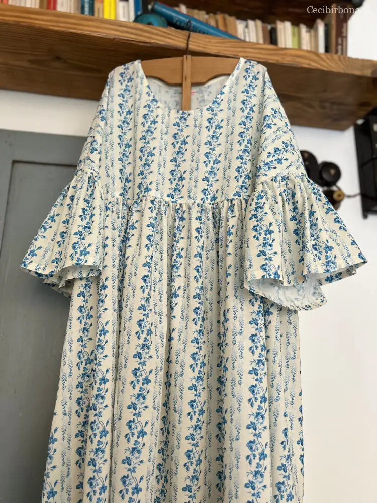 Abito in cotone a fiori blu (Ref. 181) abito donna