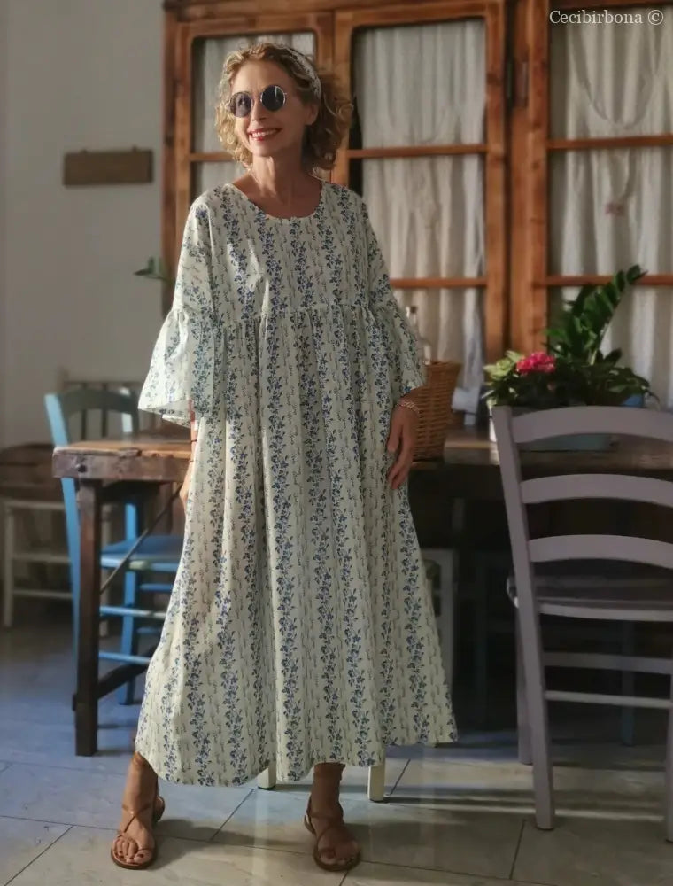 Abito in cotone a fiori blu (Ref. 181) abito donna
