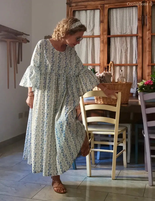 Abito in cotone a fiori blu (Ref. 181) abito donna