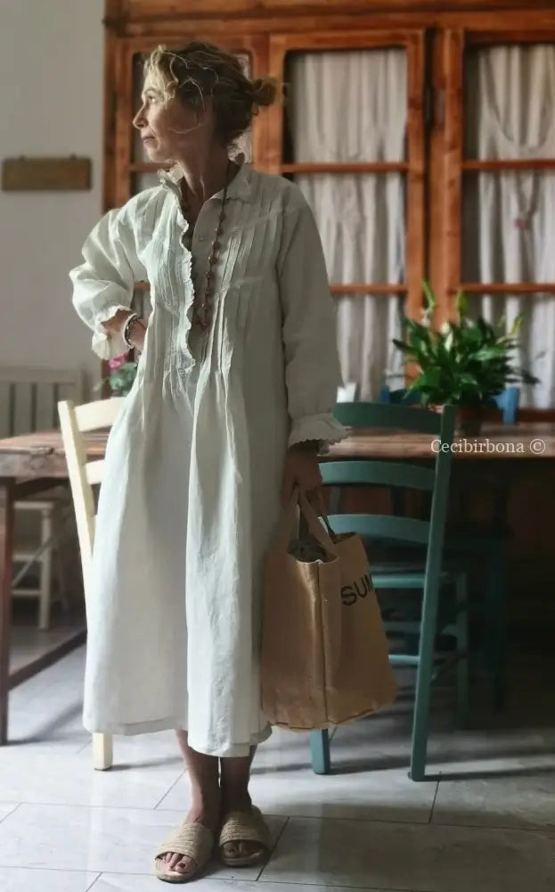 Abito in lino antico con maniche lunghe “Corredo di Angiolina” abito donna