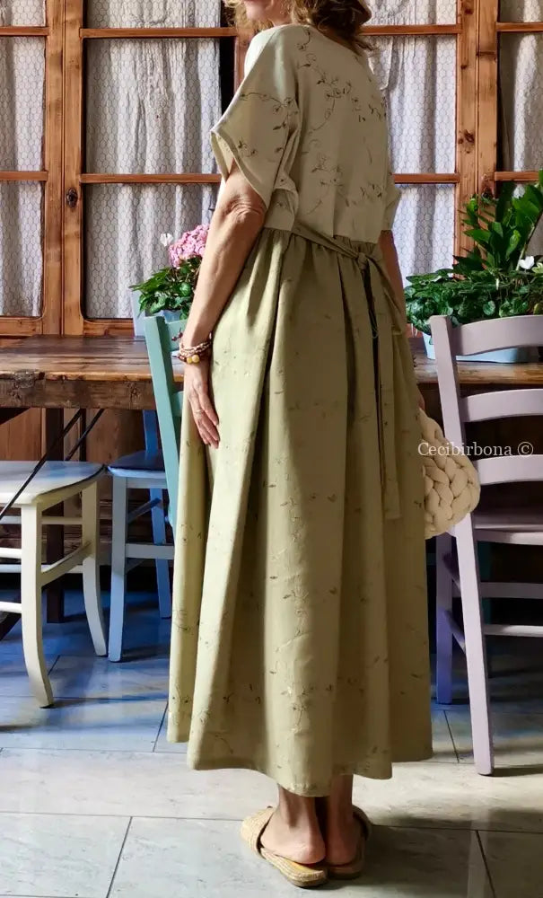Abito in lino ricamato bicolor (Ref. 166) abito donna
