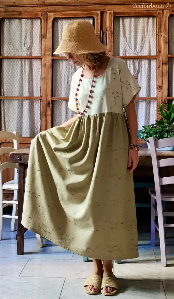 Abito in lino ricamato bicolor (Ref. 166) abito donna