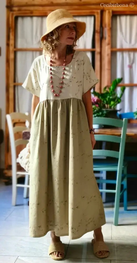 Abito in lino ricamato bicolor (Ref. 166) abito donna