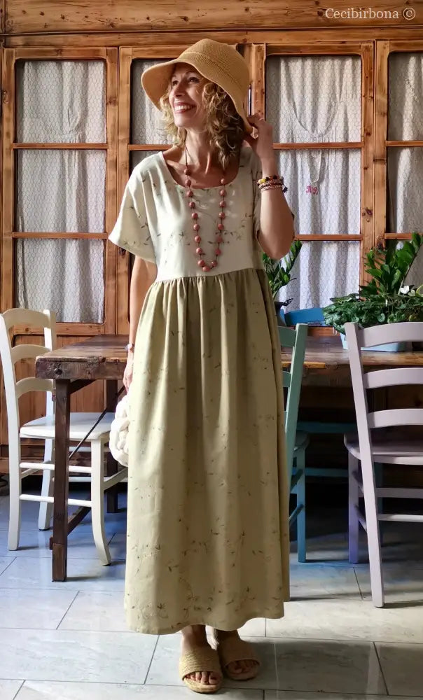 Abito in lino ricamato bicolor (Ref. 166) abito donna