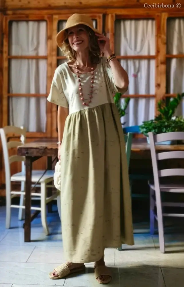 Abito in lino ricamato bicolor (Ref. 166) abito donna