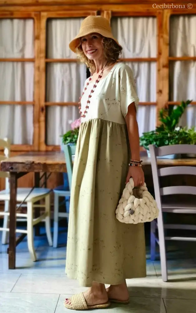 Abito in lino ricamato bicolor (Ref. 166) abito donna