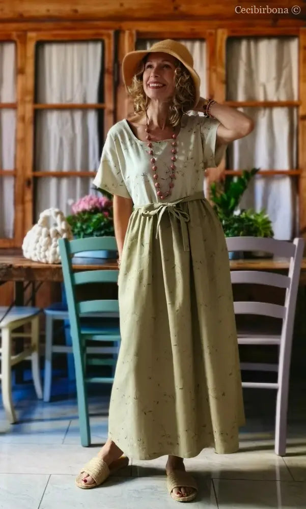 Abito in lino ricamato bicolor (Ref. 166) abito donna