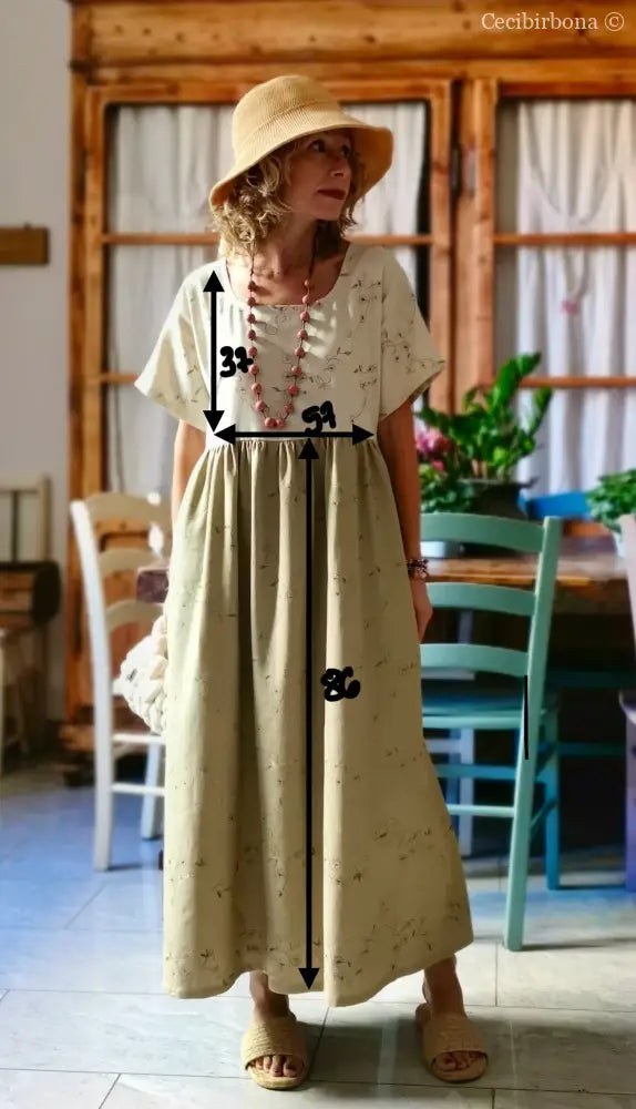 Abito in lino ricamato bicolor (Ref. 166) abito donna