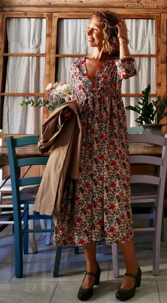 Abito in viscosa a fiori con fiocco taglia 42 (Ref. 108) abito donna