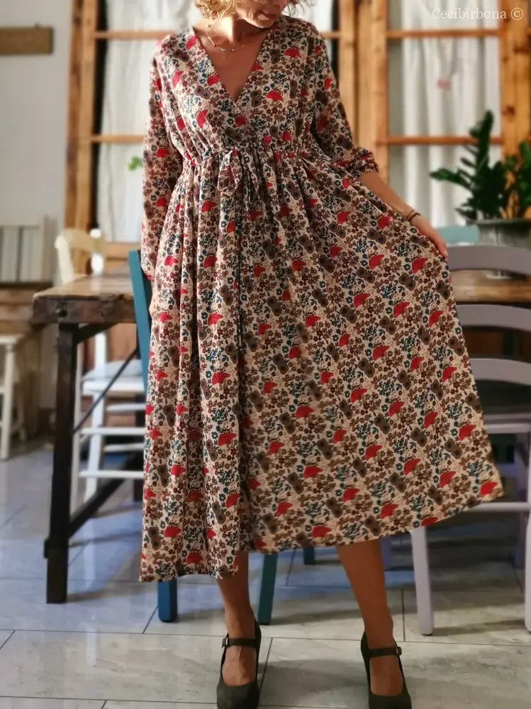 Abito in viscosa a fiori con fiocco taglia 42 (Ref. 108) abito donna