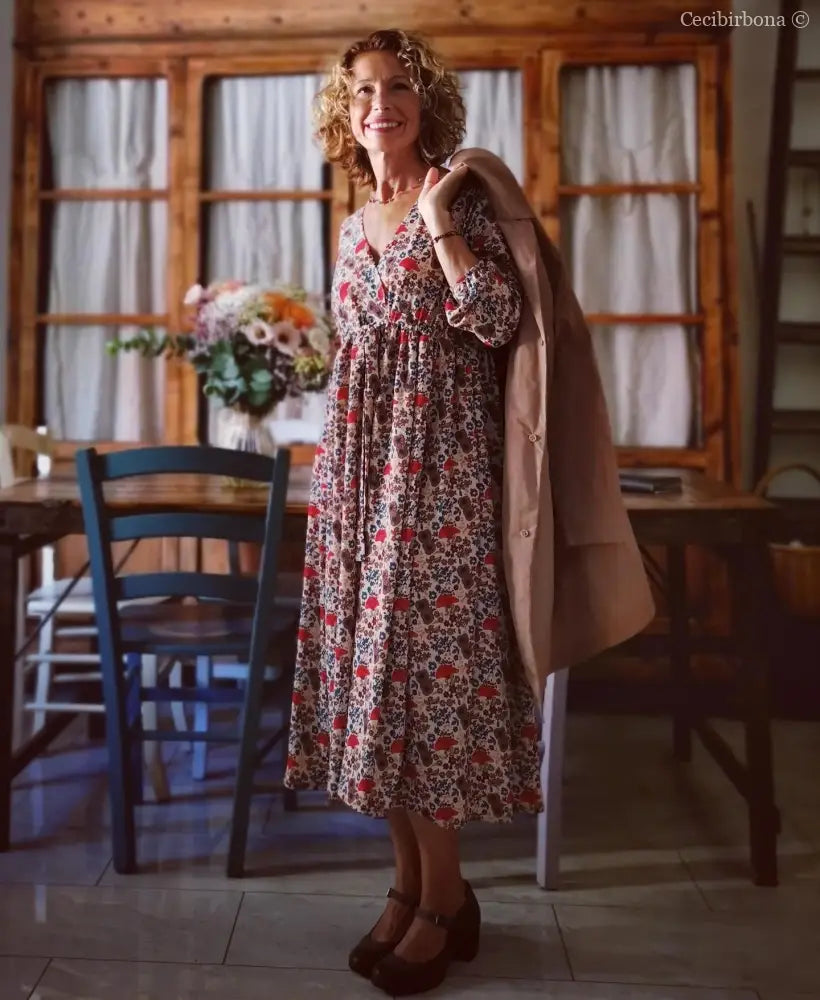 Abito in viscosa a fiori con fiocco taglia 42 (Ref. 108) abito donna