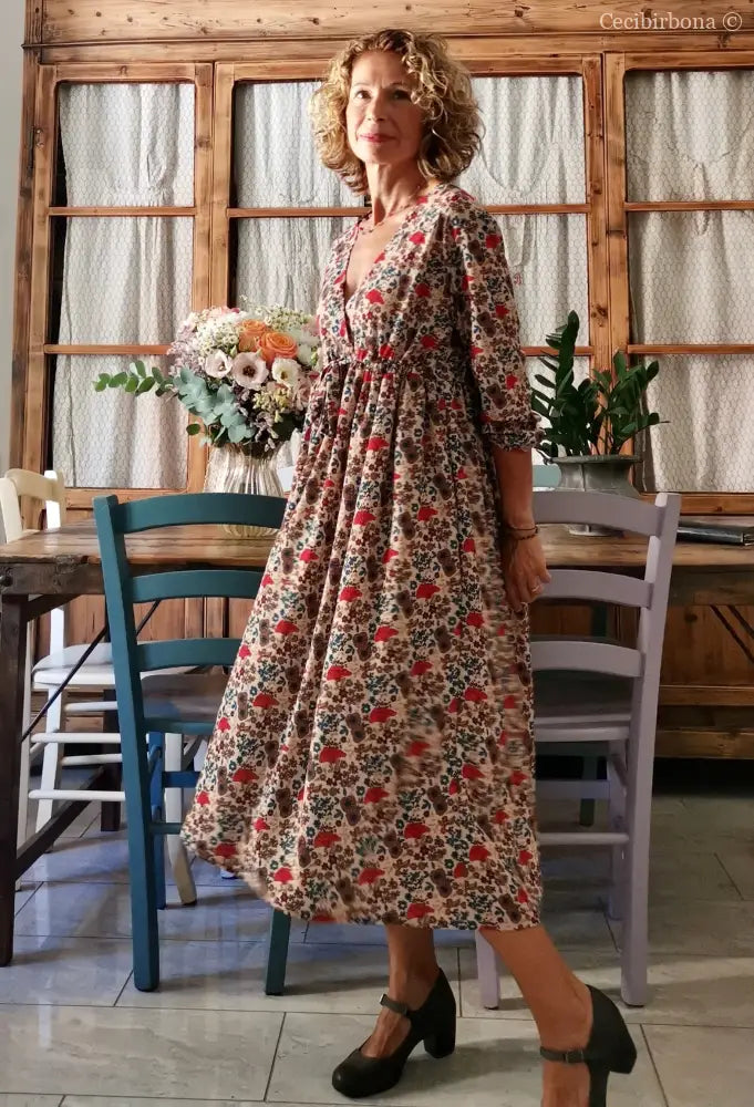 Abito in viscosa a fiori con fiocco taglia 42 (Ref. 108) abito donna