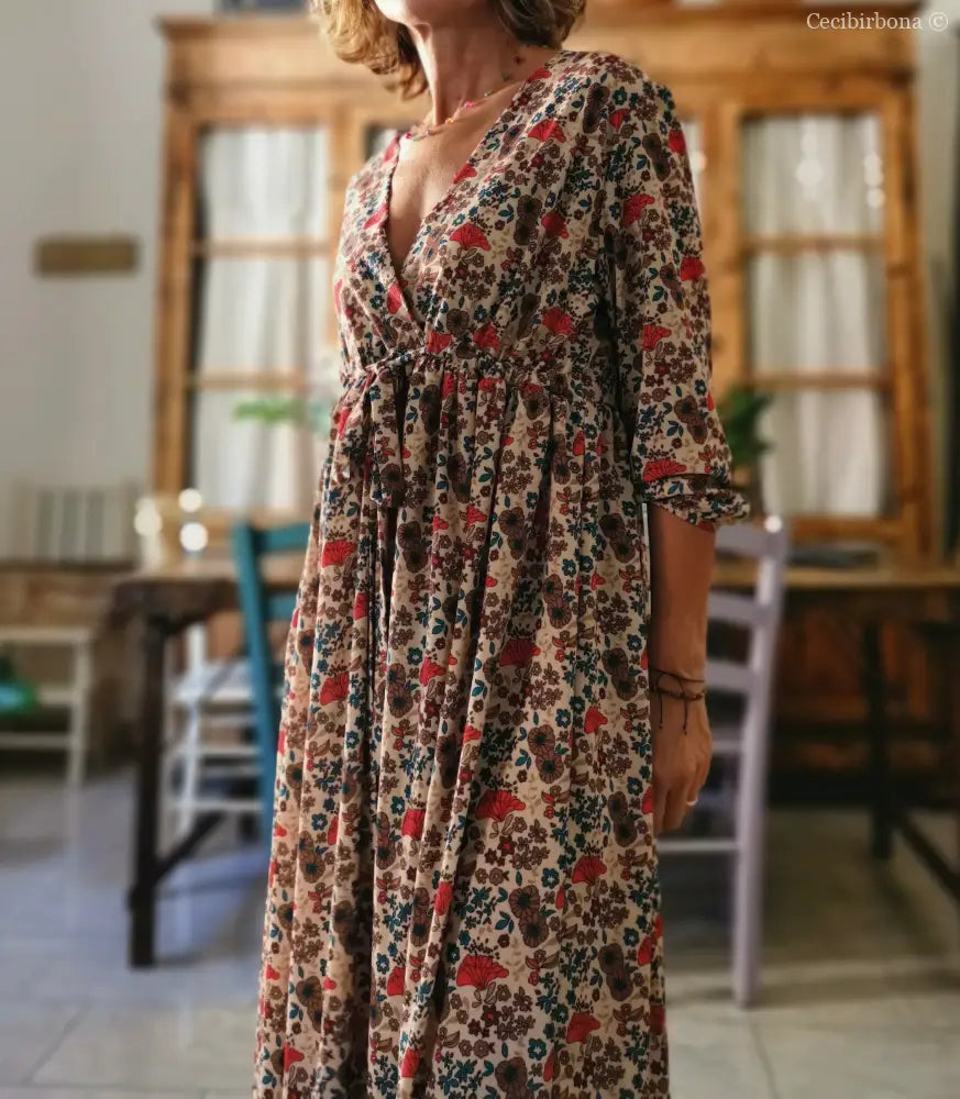 Abito in viscosa a fiori con fiocco taglia 42 (Ref. 108) abito donna