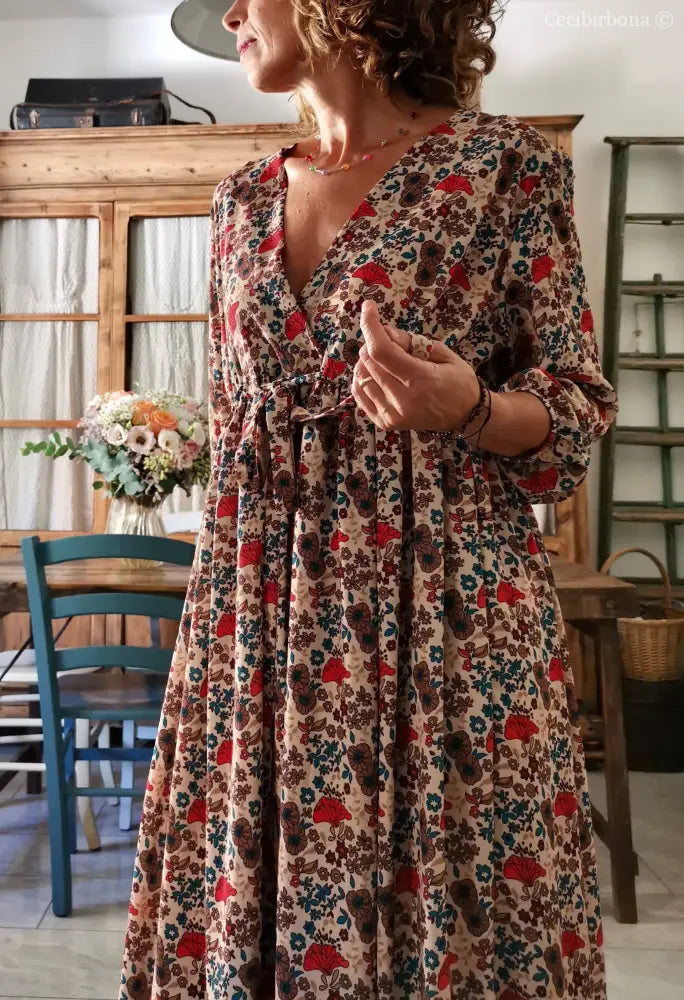 Abito in viscosa a fiori con fiocco taglia 42 (Ref. 108) abito donna