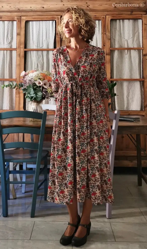 Abito in viscosa a fiori con fiocco taglia 42 (Ref. 108) abito donna