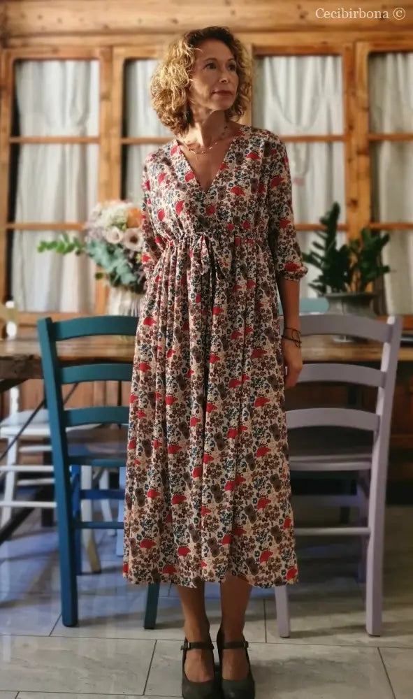 Abito in viscosa a fiori con fiocco taglia 42 (Ref. 108) abito donna