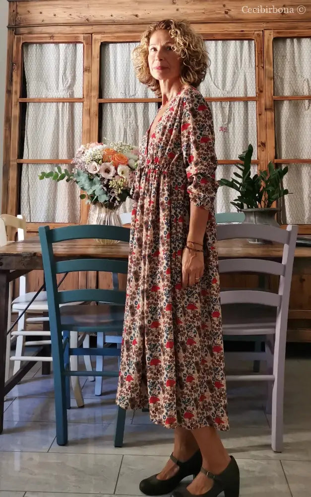 Abito in viscosa a fiori con fiocco taglia 42 (Ref. 108) abito donna