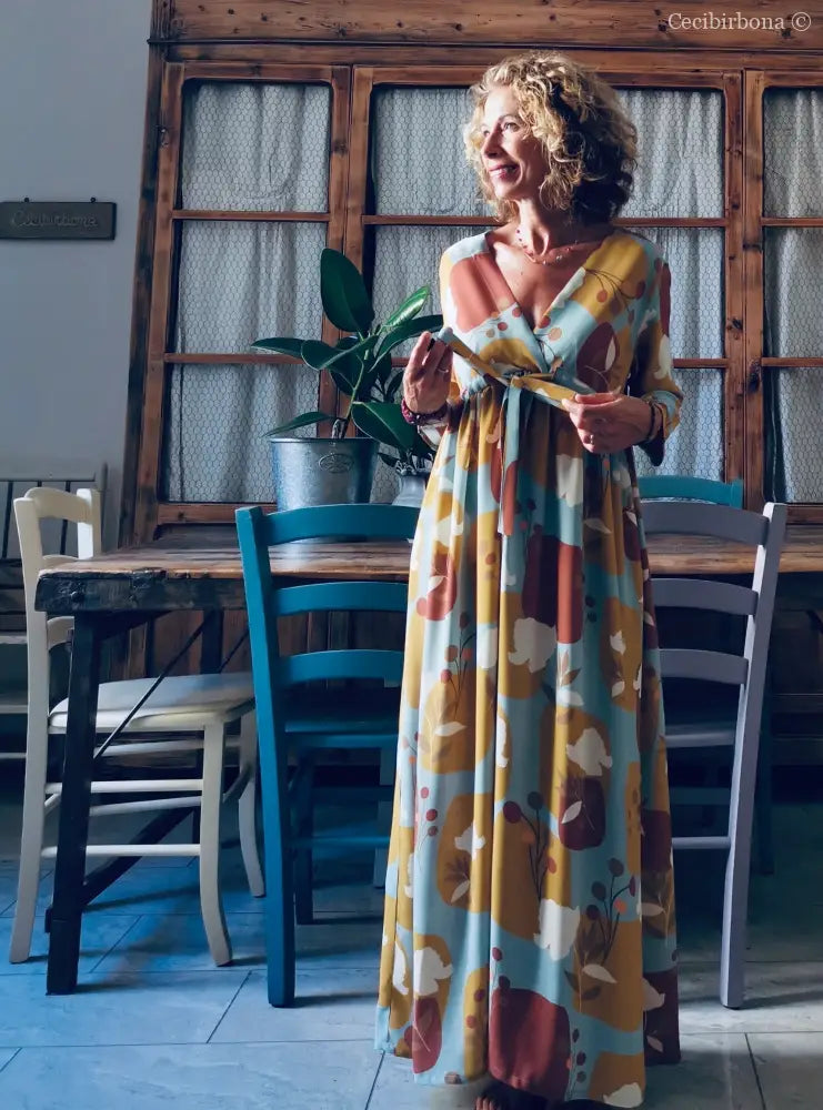 Abito in viscosa a fiori con fiocco taglia 42 (Ref. abito donna