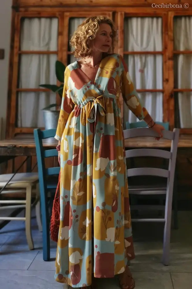 Abito in viscosa a fiori con fiocco taglia 42 (Ref. abito donna