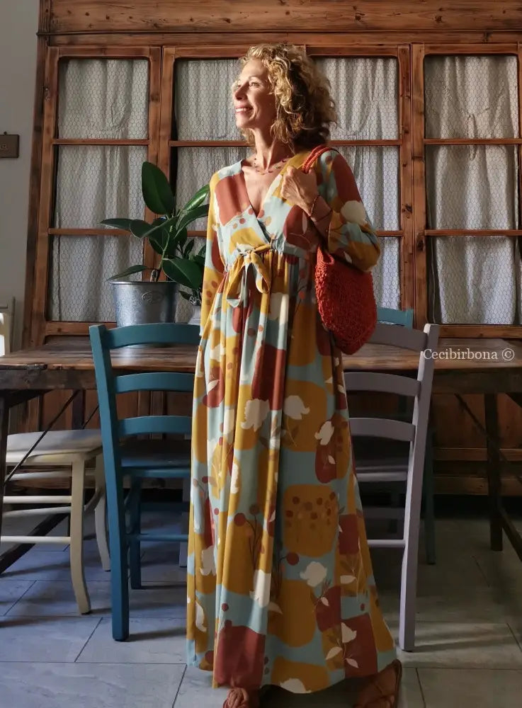 Abito in viscosa a fiori con fiocco taglia 42 (Ref. abito donna
