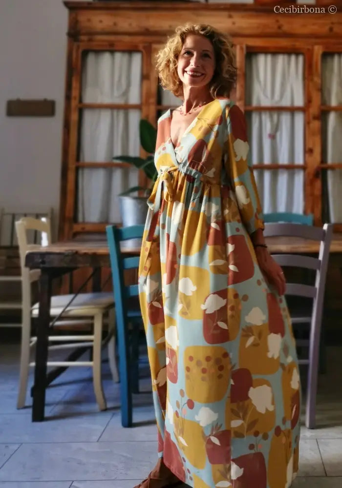 Abito in viscosa a fiori con fiocco taglia 42 (Ref. abito donna