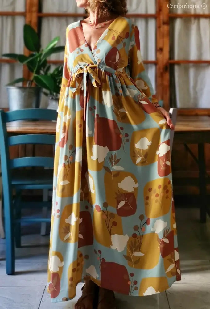 Abito in viscosa a fiori con fiocco taglia 42 (Ref. abito donna