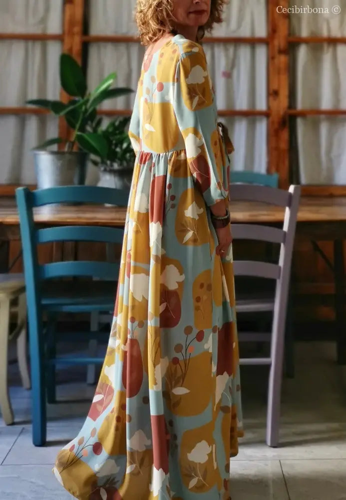 Abito in viscosa a fiori con fiocco taglia 42 (Ref. abito donna